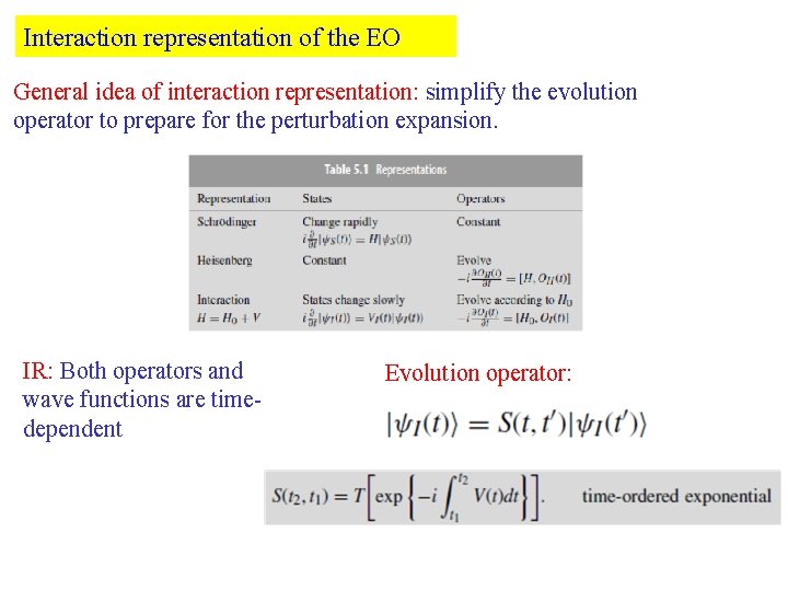 Interaction representation of the EO General idea of interaction representation: simplify the evolution operator