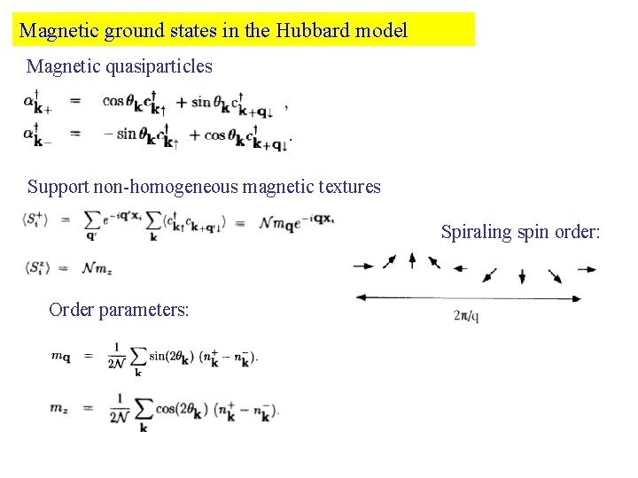 Magnetic ground states in the Hubbard model Magnetic quasiparticles Support non-homogeneous magnetic textures Spiraling