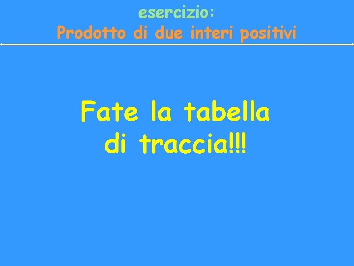 esercizio: Prodotto di due interi positivi Fate la tabella di traccia!!! 