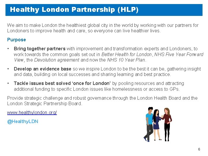 Healthy London Partnership (HLP) We aim to make London the healthiest global city in