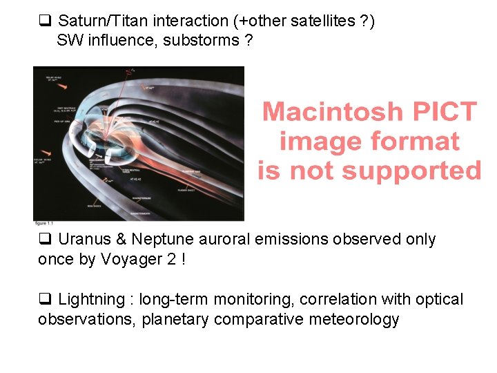 q Saturn/Titan interaction (+other satellites ? ) SW influence, substorms ? q Uranus & q Saturn/Titan interaction (+other satellites ? ) SW influence, substorms ? q Uranus &