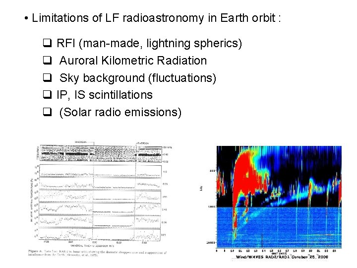 • Limitations of LF radioastronomy in Earth orbit : q RFI (man-made, lightning • Limitations of LF radioastronomy in Earth orbit : q RFI (man-made, lightning