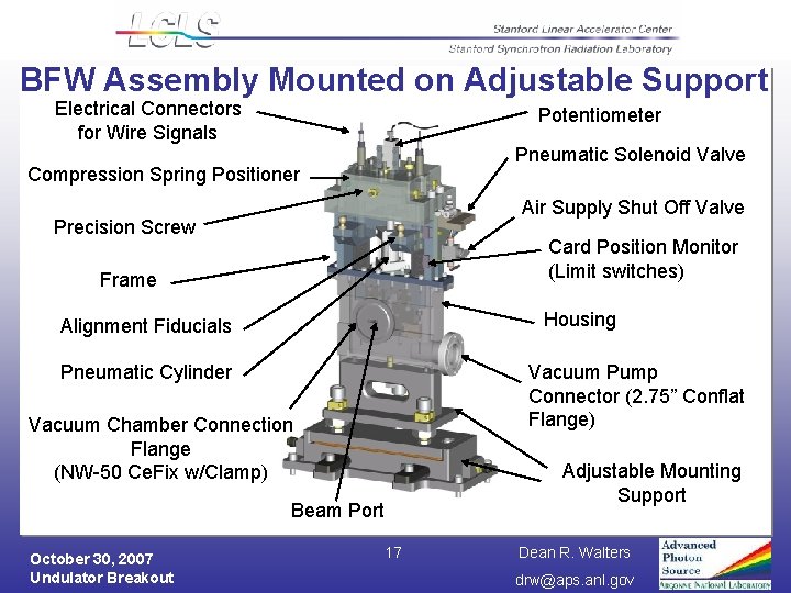 BFW Assembly Mounted on Adjustable Support Electrical Connectors for Wire Signals Potentiometer Pneumatic Solenoid