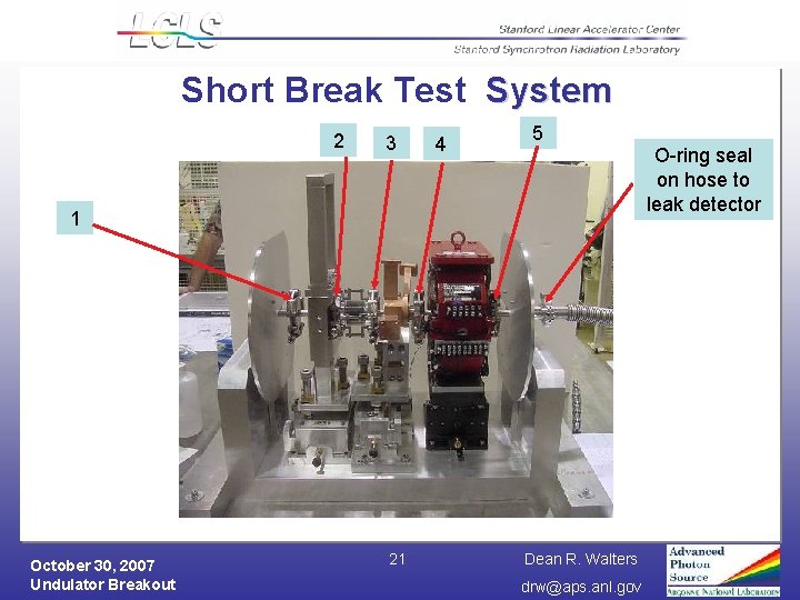 Short Break Test System 2 3 4 5 O-ring seal on hose to leak