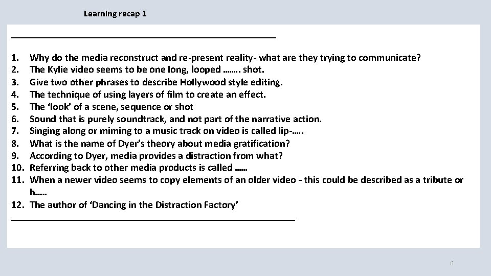 Learning recap 1 __________________________ 1. 2. 3. 4. 5. 6. 7. 8. 9. 10.