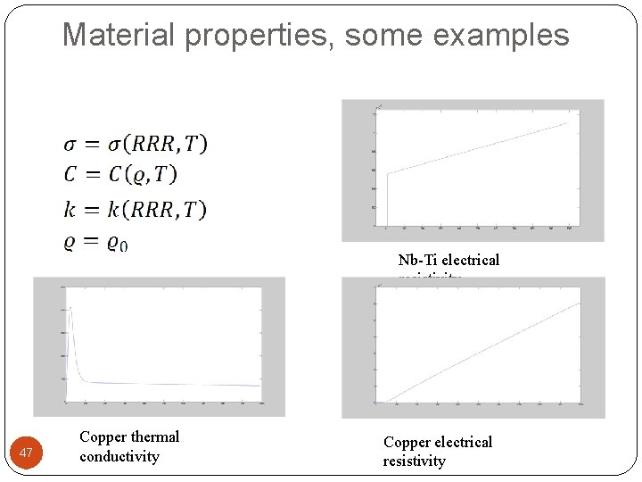 Material properties, some examples Nb-Ti electrical resistivity 47 Copper thermal conductivity Copper electrical resistivity