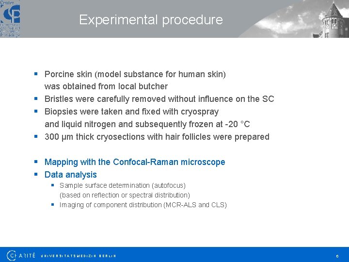 Experimental procedure § Porcine skin (model substance for human skin) was obtained from local