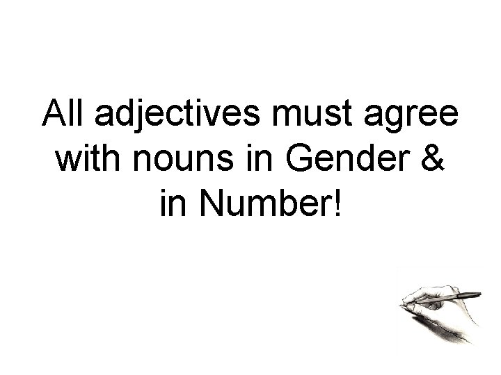All adjectives must agree with nouns in Gender & in Number! 
