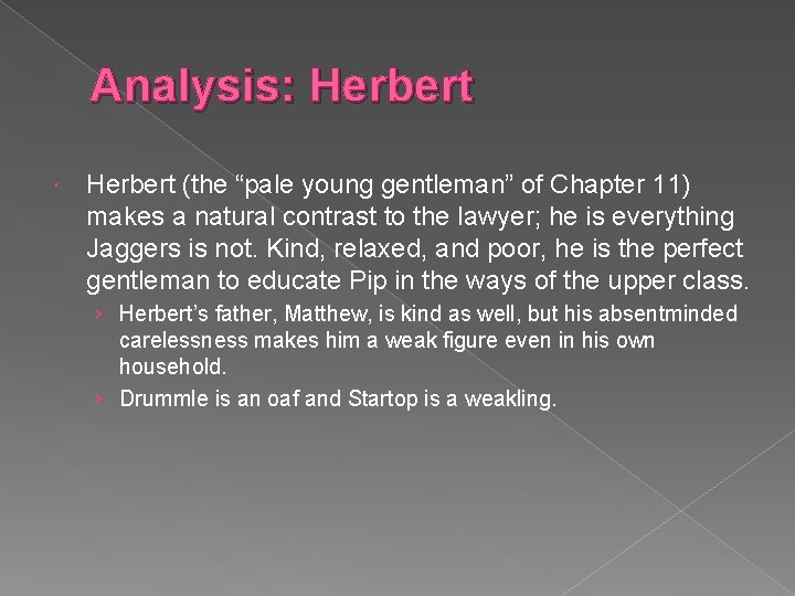 Analysis: Herbert (the “pale young gentleman” of Chapter 11) makes a natural contrast to