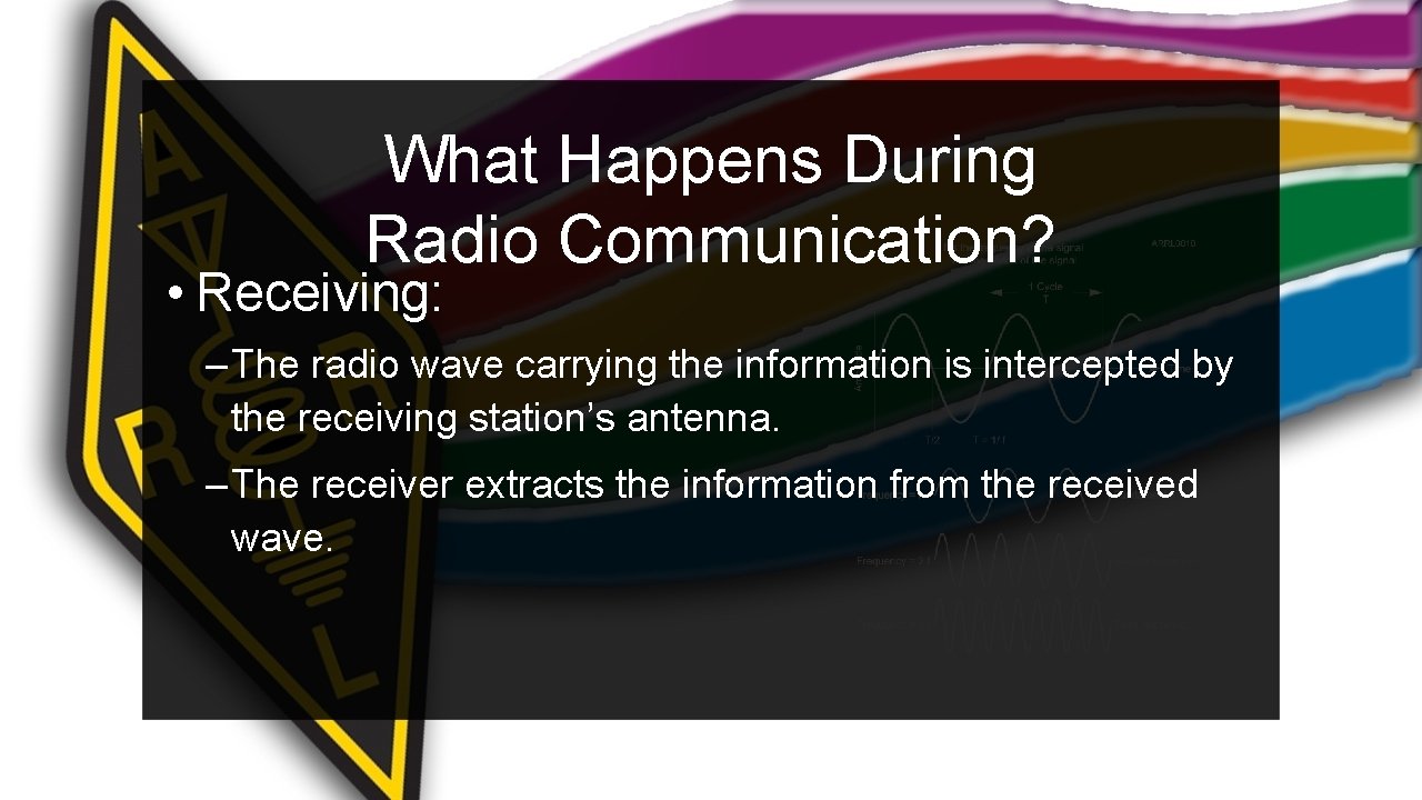 What Happens During Radio Communication? • Receiving: – The radio wave carrying the information