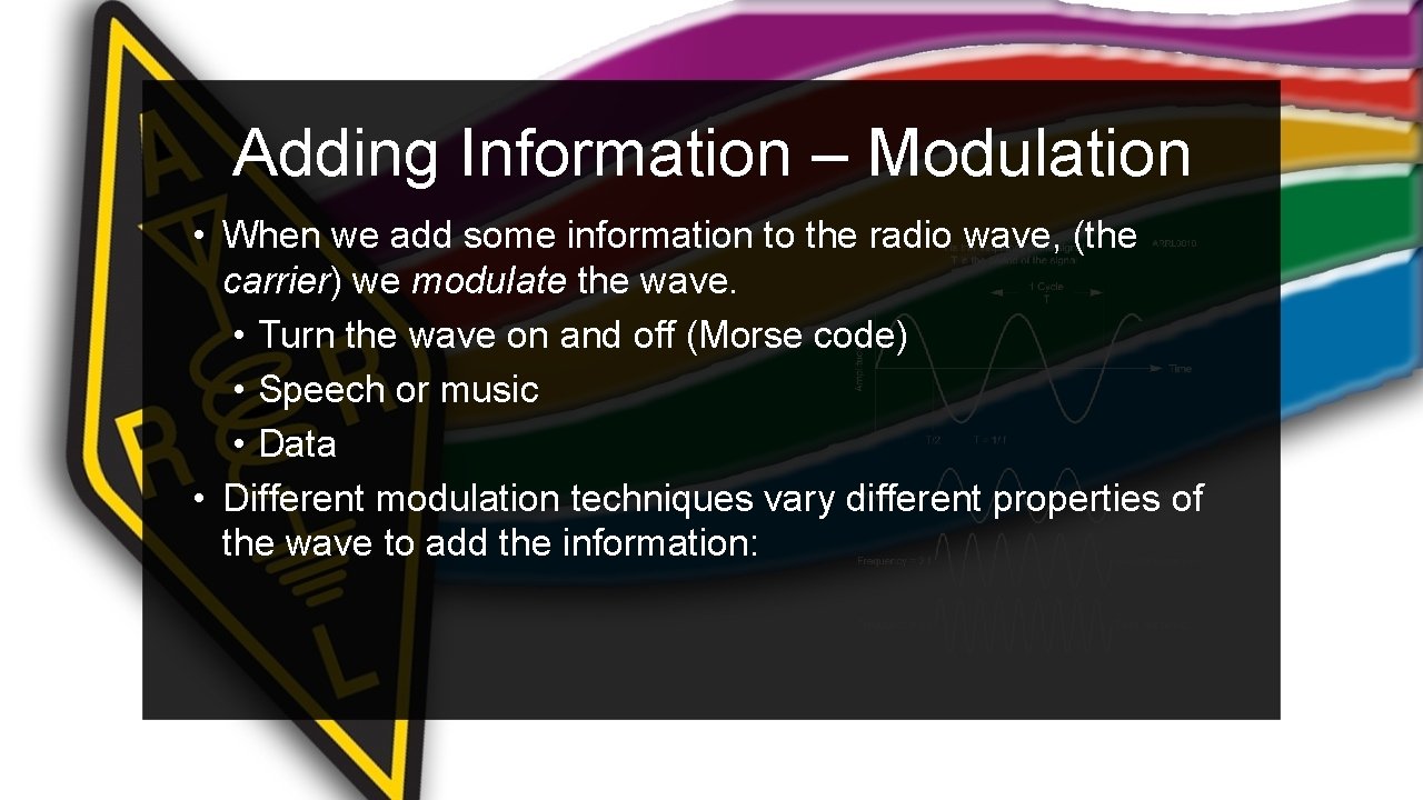 Adding Information – Modulation • When we add some information to the radio wave,