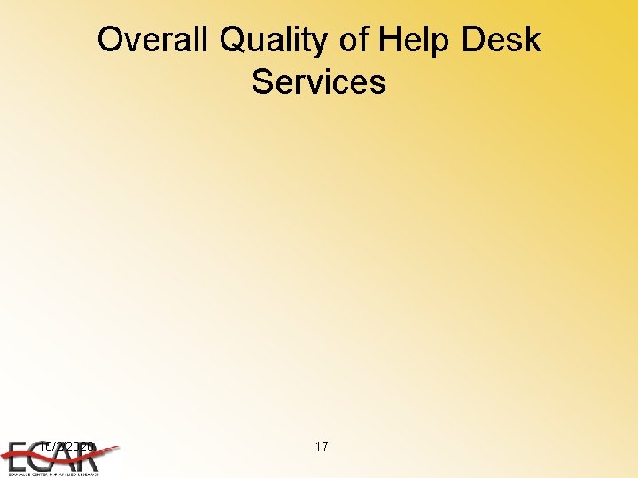 Overall Quality of Help Desk Services 10/2/2020 17 