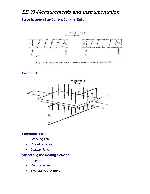 EE 33 -Measurements and Instrumentation Force between Two Current Carrying Coils Hall Effects Operating