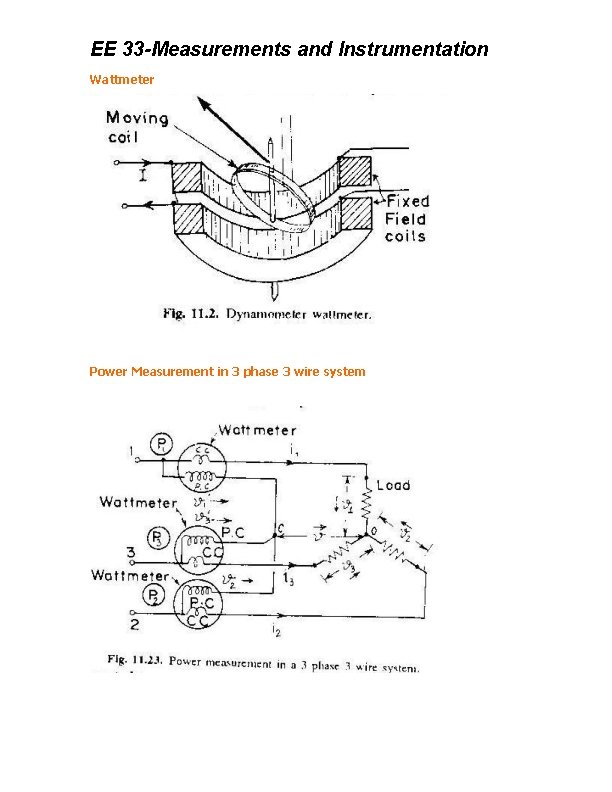 EE 33 -Measurements and Instrumentation Wattmeter Power Measurement in 3 phase 3 wire system