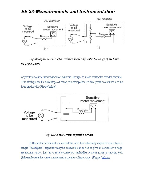 EE 33 -Measurements and Instrumentation Fig: Multiplier resistor (a) or resistive divider (b) scales