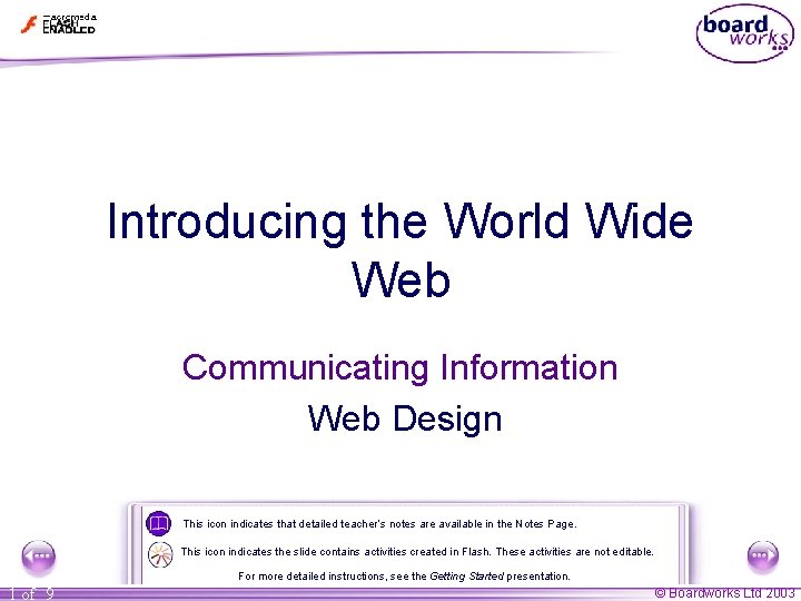 Introducing the World Wide Web Communicating Information Web Design This icon indicates that detailed