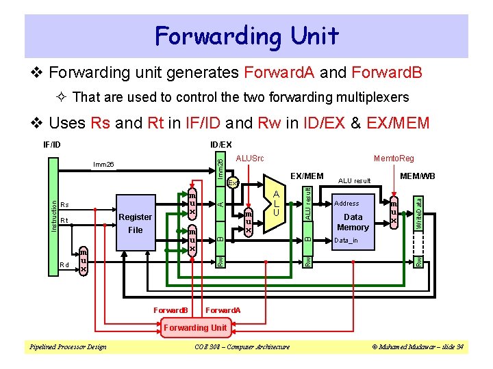 Forwarding Unit v Forwarding unit generates Forward. A and Forward. B ² That are