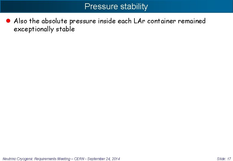 Pressure stability l Also the absolute pressure inside each LAr container remained exceptionally stable