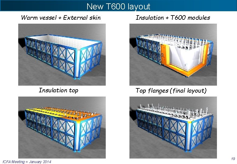 New T 600 layout Warm vessel + External skin Insulation top ICFA Meeting =