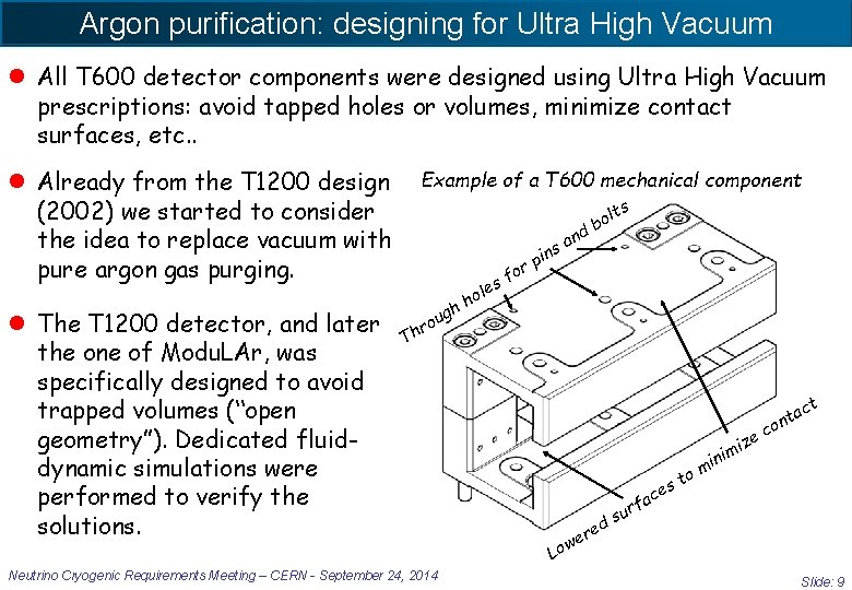 Argon purification: designing for Ultra High Vacuum l All T 600 detector components were