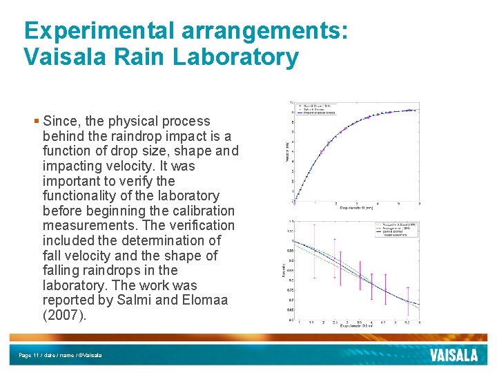 Experimental arrangements: Vaisala Rain Laboratory § Since, the physical process behind the raindrop impact