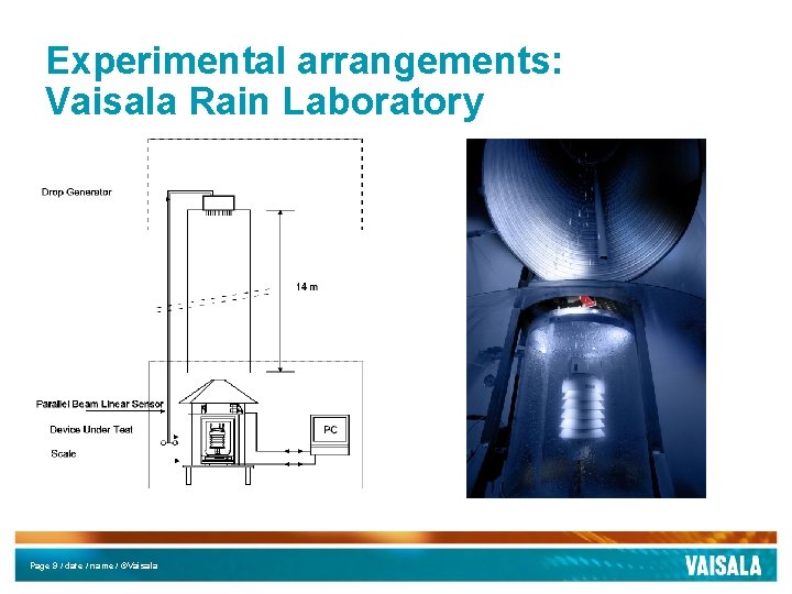 Experimental arrangements: Vaisala Rain Laboratory Page 9 / date / name / ©Vaisala 