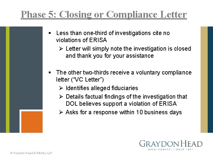 Phase 5: Closing or Compliance Letter § Less than one-third of investigations cite no