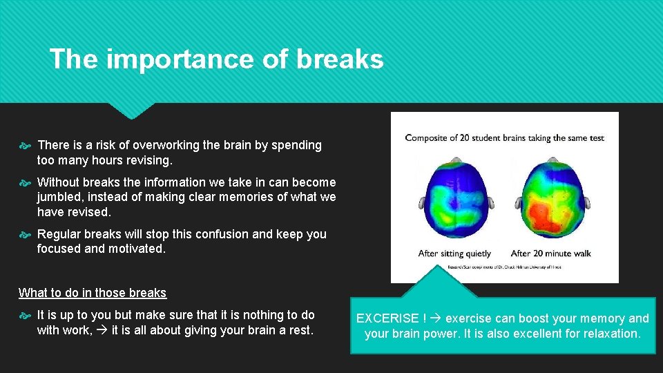 The importance of breaks There is a risk of overworking the brain by spending