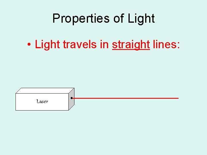 Properties of Light • Light travels in straight lines: Laser 