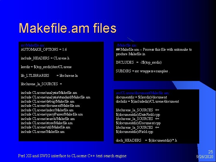 Makefile. am files src/Makefile. am: AUTOMAKE_OPTIONS = 1. 6 . /Makefile. am: ## Makefile.