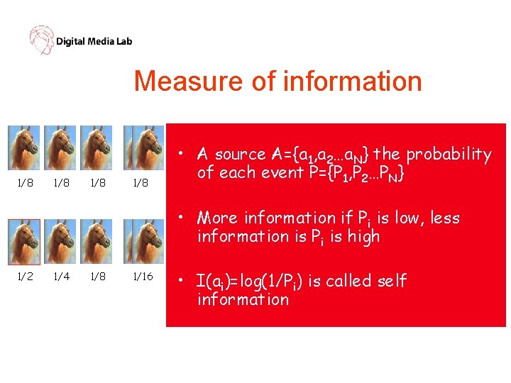 Measure of information 1/8 1/8 • A source A={a 1, a 2…a. N} the