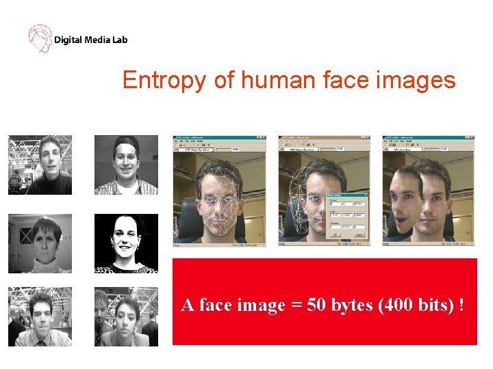 Entropy of human face images A face image = 50 bytes (400 bits) !