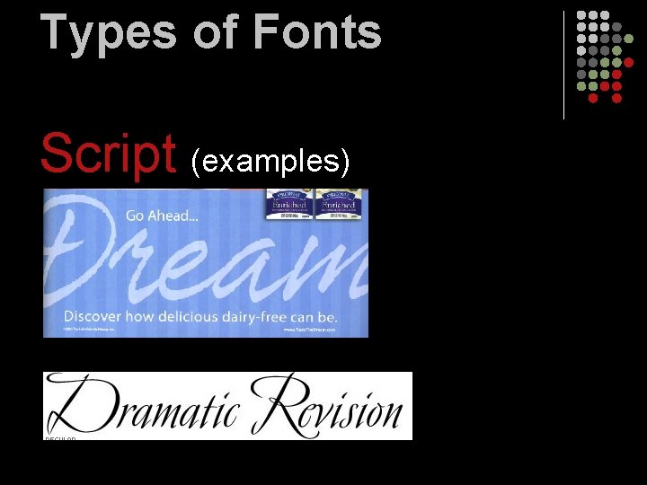 Types of Fonts Script (examples) 