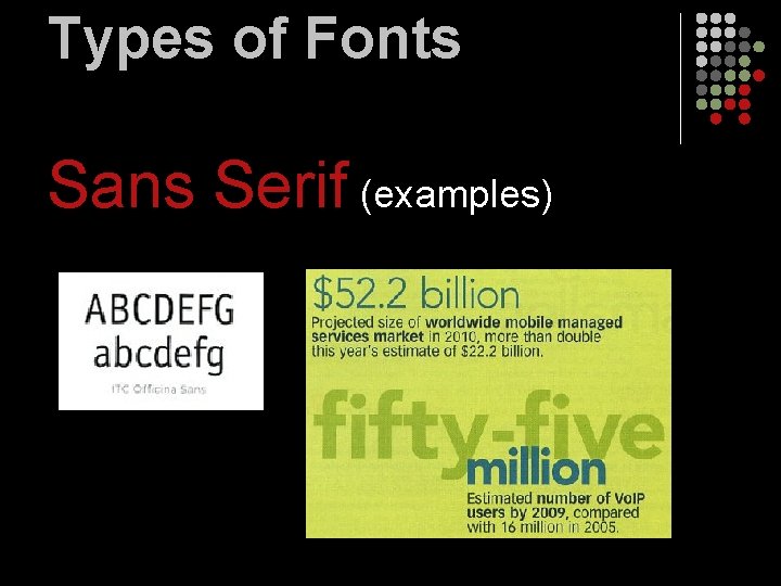 Types of Fonts Sans Serif (examples) 