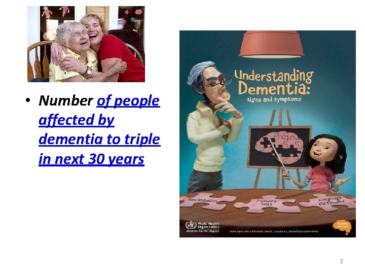  • Number of people affected by dementia to triple in next 30 years