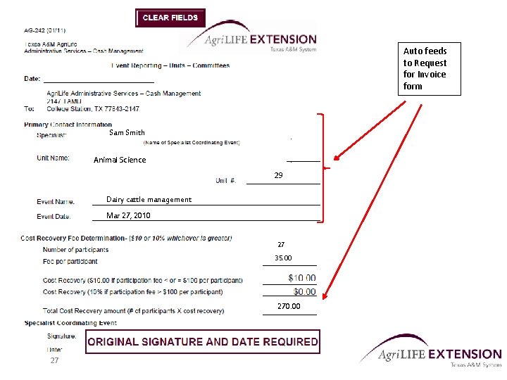 Auto feeds to Request for Invoice form Sam Smith Animal Science 29 Dairy cattle