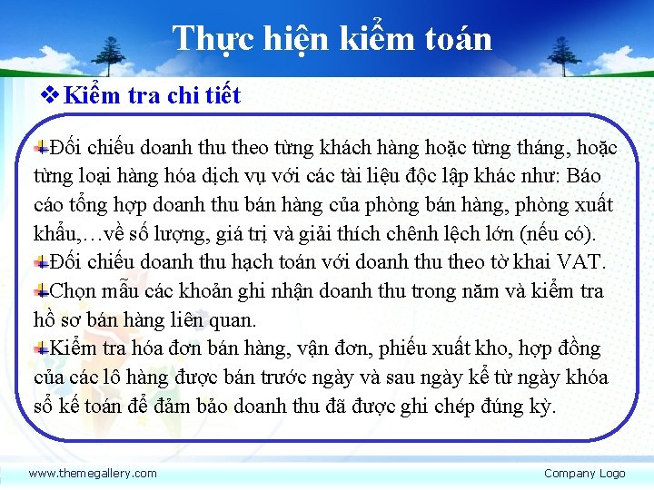 Thực hiện kiểm toán v. Kiểm tra chi tiết Đối chiếu doanh thu theo