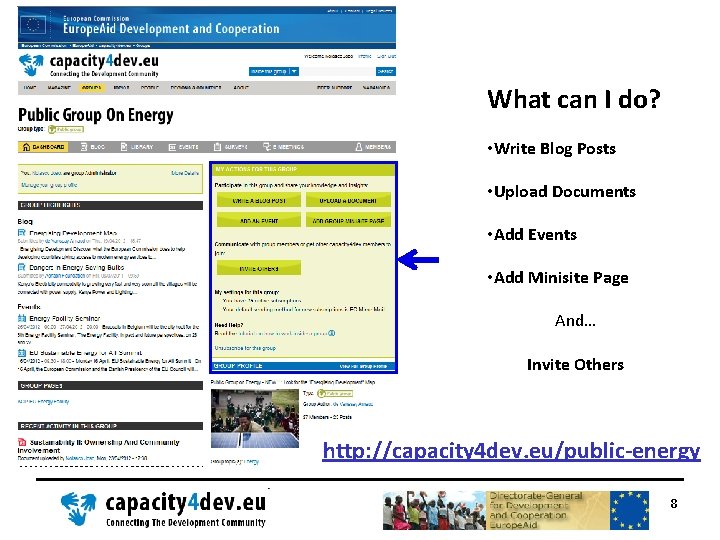 What can I do? • Write Blog Posts • Upload Documents • Add Events