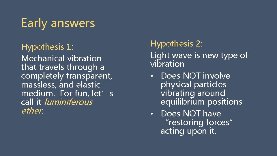 Early answers Hypothesis 1: Mechanical vibration that travels through a completely transparent, massless, and