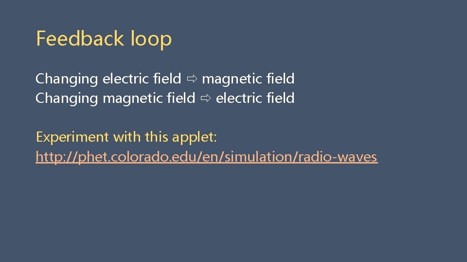Feedback loop Changing electric field magnetic field Changing magnetic field electric field Experiment with