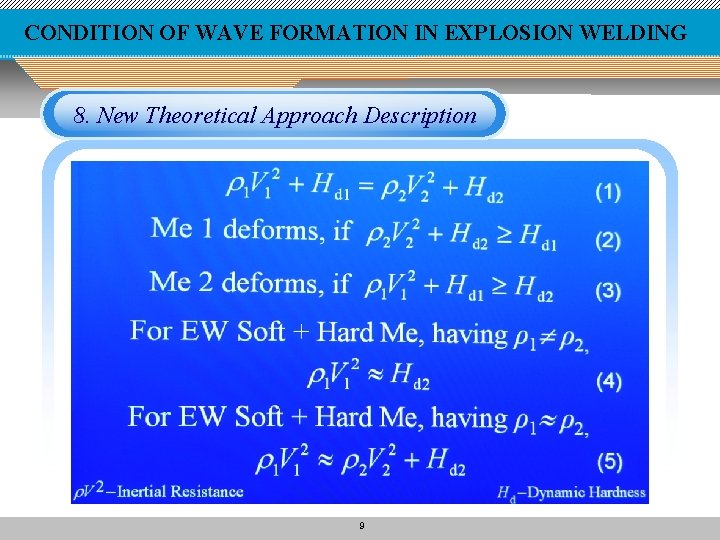 CONDITION OF WAVE FORMATION IN EXPLOSION WELDING 8. New Theoretical Approach Description 9 