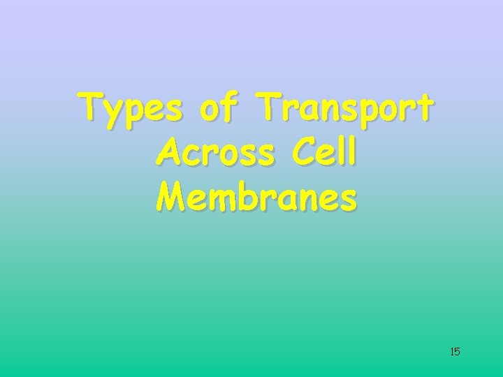 Types of Transport Across Cell Membranes 15 Types of Transport Across Cell Membranes 15