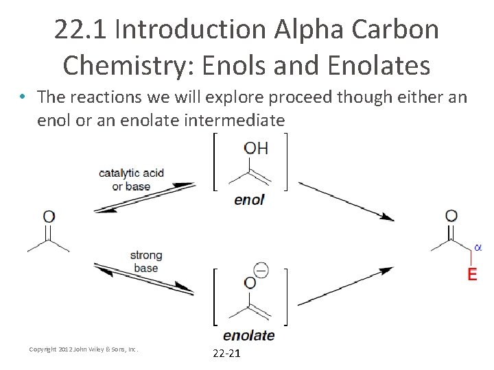 22. 1 Introduction Alpha Carbon Chemistry: Enols and Enolates • The reactions we will