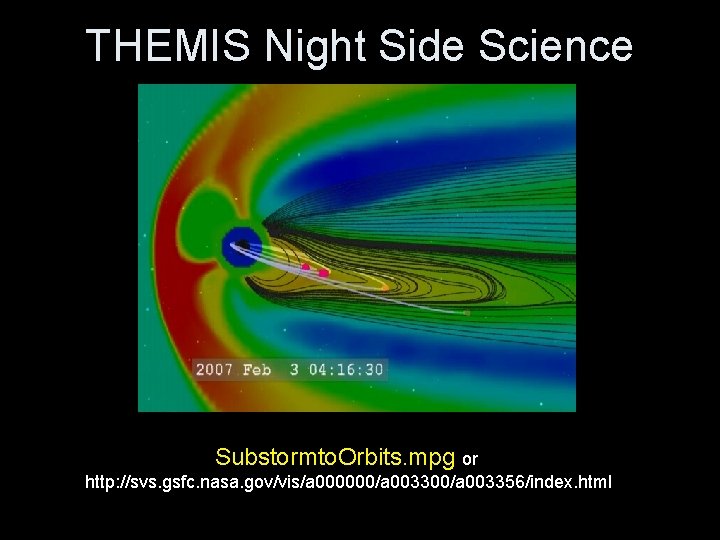 THEMIS Night Side Science Substormto. Orbits. mpg or http: //svs. gsfc. nasa. gov/vis/a 000000/a