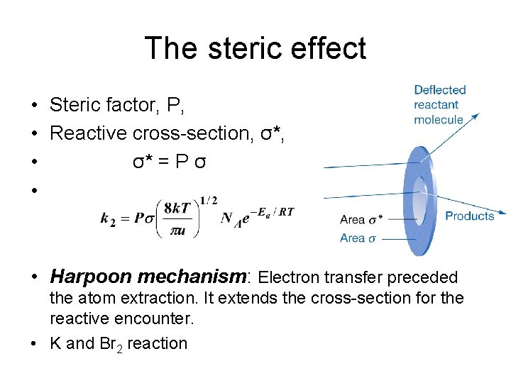 The steric effect • Steric factor, P, • Reactive cross-section, σ*, • σ* =
