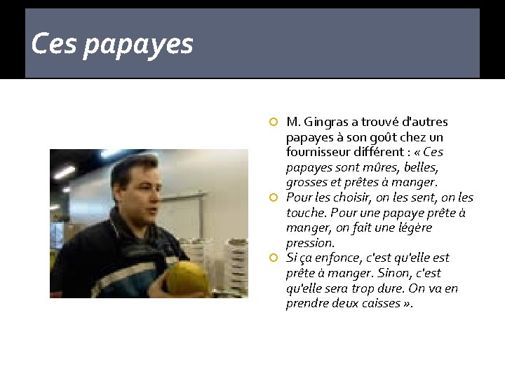 Ces papayes M. Gingras a trouvé d'autres papayes à son goût chez un fournisseur