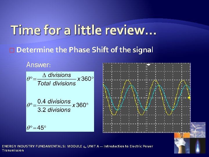 Time for a little review… � Determine the Phase Shift of the signal Answer: