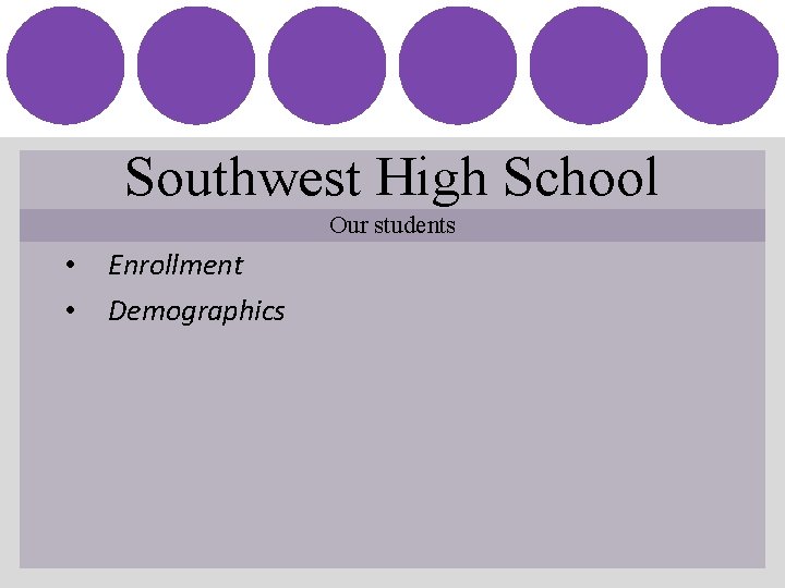 Southwest High School Our students • • Enrollment Demographics 