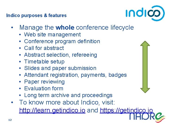 Indico purposes & features • Manage the whole conference lifecycle • • • Web