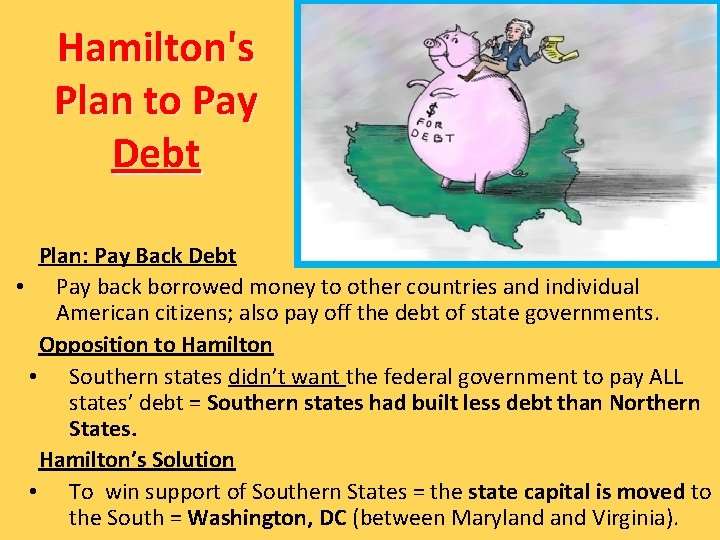 Hamilton's Plan to Pay Debt Plan: Pay Back Debt • Pay back borrowed money